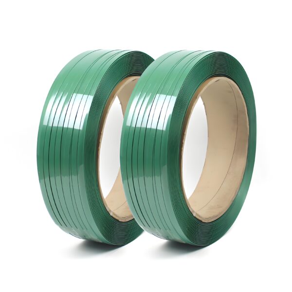Polyester PET strapping used for heavy-duty industrial packaging and bundling.