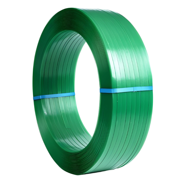 16mm green PET strapping coil, tightly wound for industrial packaging