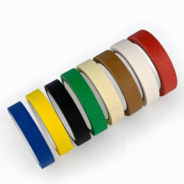 Industrial-grade masking tape rolls in varying widths