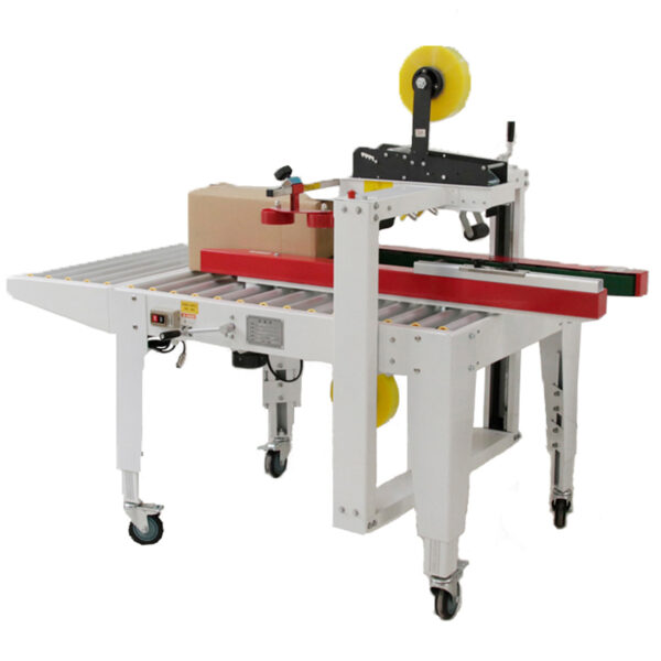 Case sealing equipment with roller conveyor for high-speed box closure