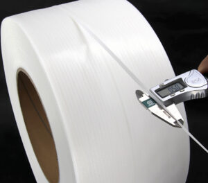This is 5mm Machine Grade Polypropylene Strapping with a width of 5 mm and a thickness of 0.5 mm