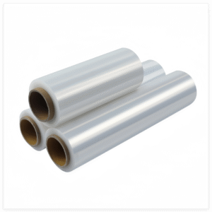 Transparent stretch film roll for pallet wrapping and packaging